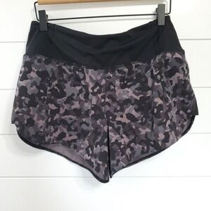 Athleta Womens Running Free Camo Printed Shorts 3.5" Size S Black Gray Lined